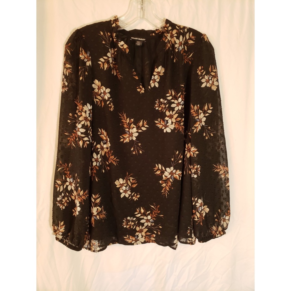 Women's Hilary Radley Black Floral Long Sleeve Blouse Size M